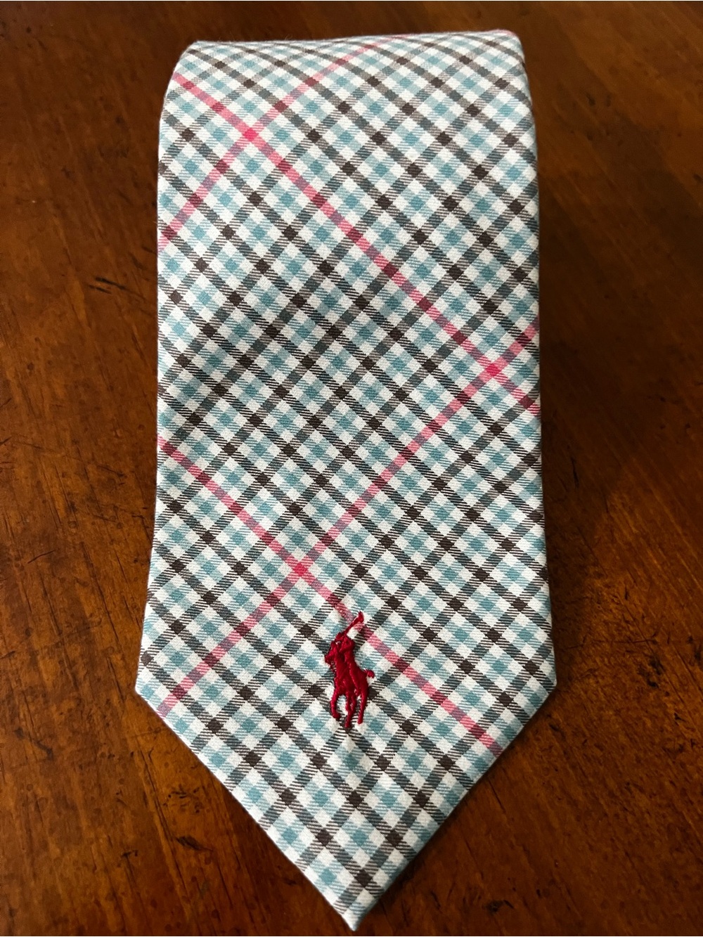 VTG Polo Ralph Lauren Made in USA Gingham Cotton Embroidered Pony Men Tie